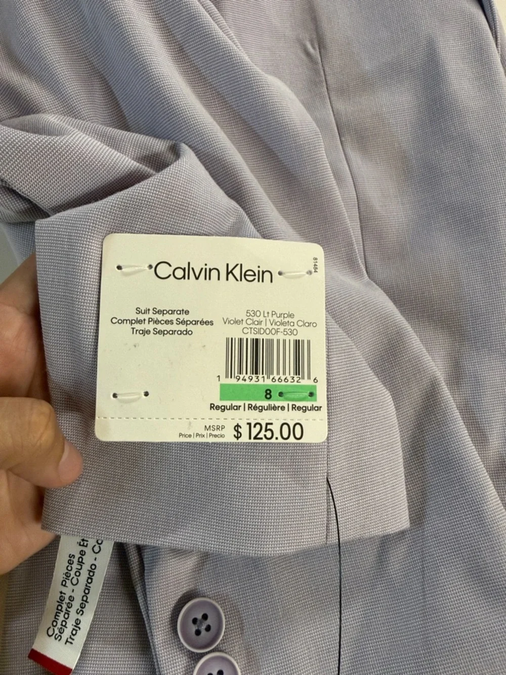Calvin Klein Slim Fit Big Boys Stretch Tick-Weave Suit Jacket Light Purple
